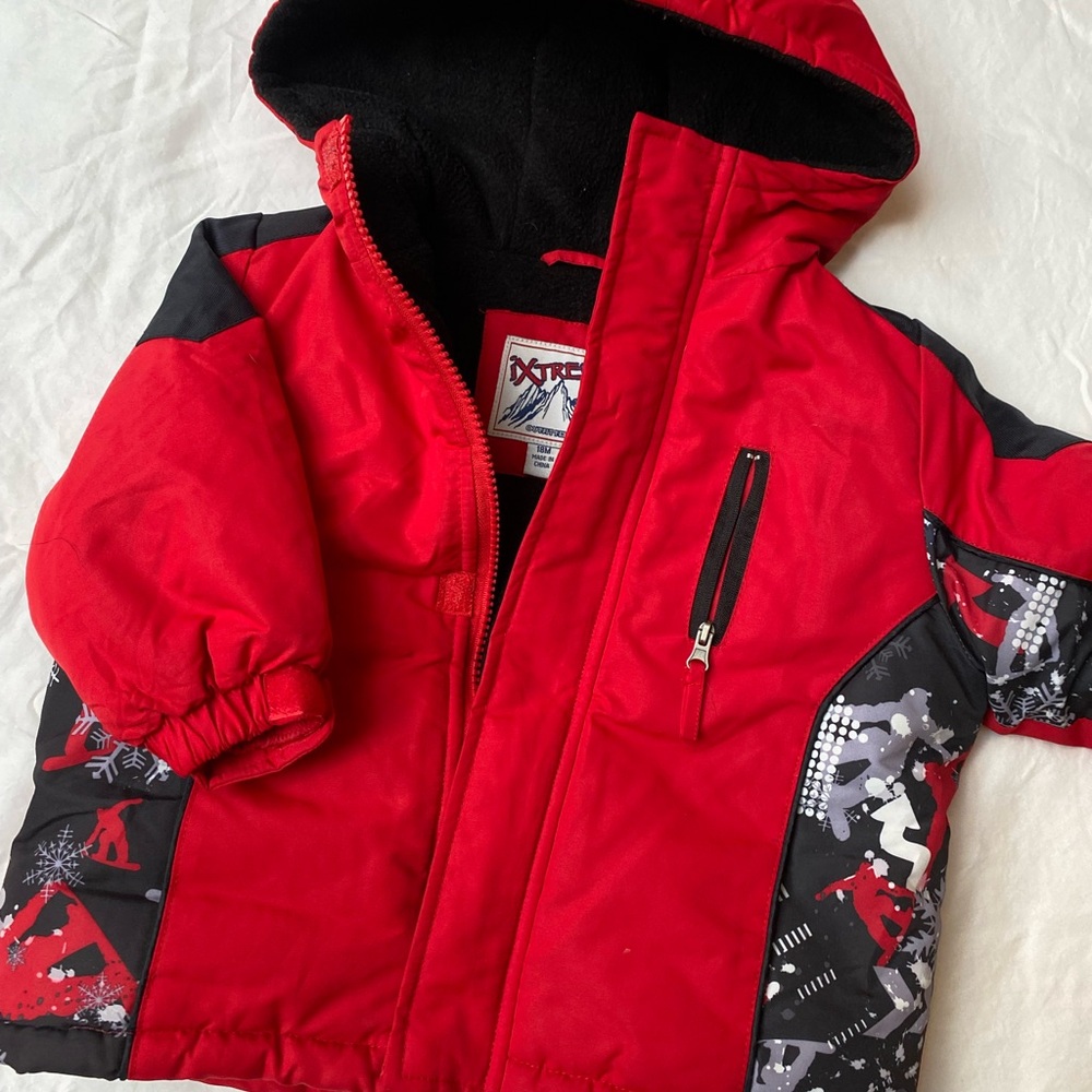 Kids Red Puffer Jacket with Black Accents